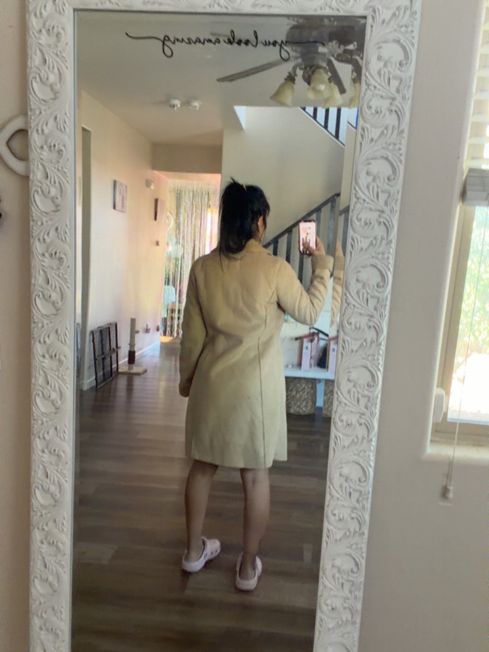 Old Navy Beige Trench Coat with Sherpa Trim - Picture 4 of 5